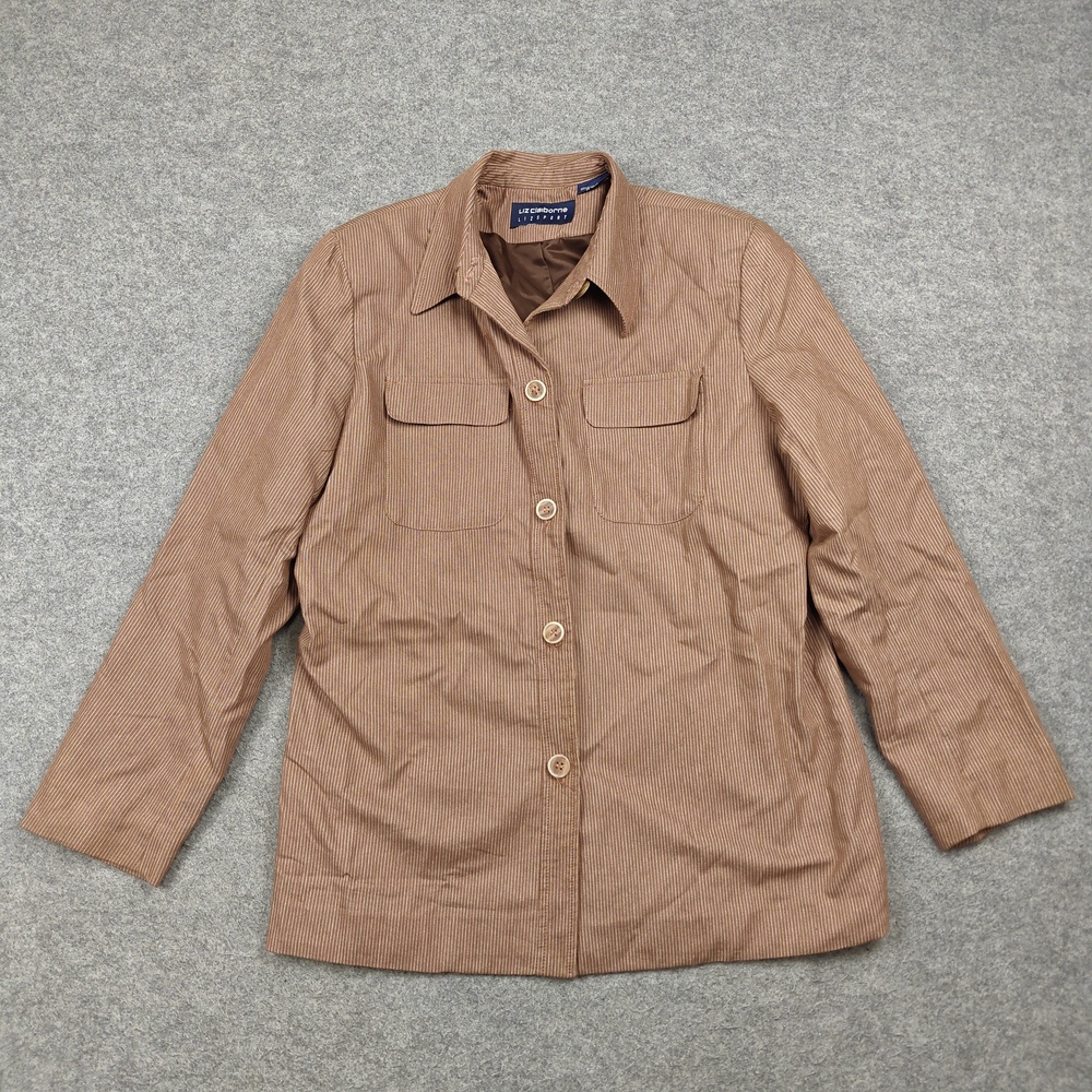 Liz Claiborne LizSport Jacket Womens Medium Brown Lined Collared Pockets Button